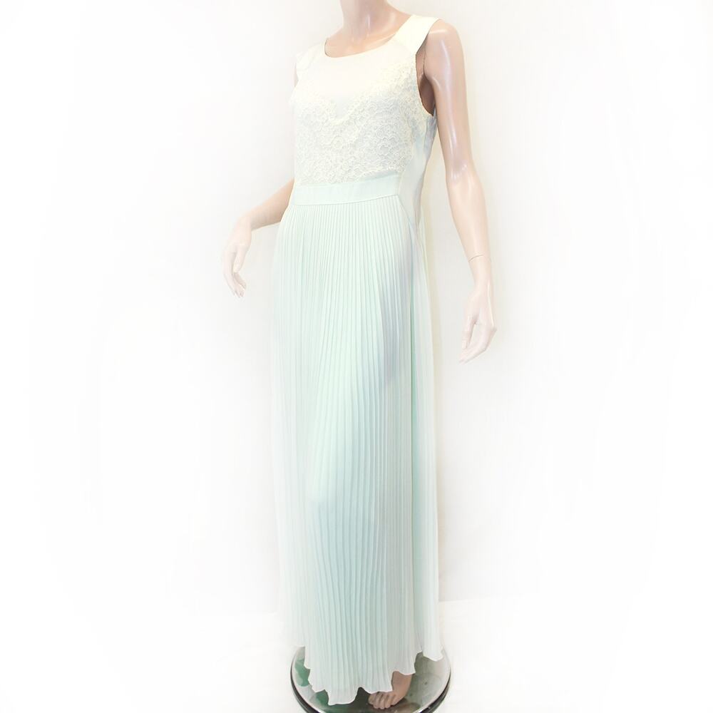 Ted Baker Designer Y2K mint lace pleated maxi Prom Bridesmaid dress 3 Medium